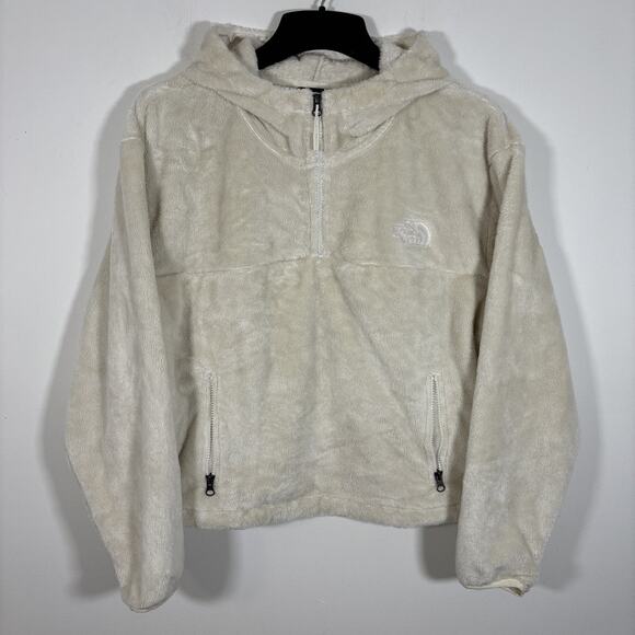 North Face Osito 1/4 Zip Polar Fleece Cropped Hoodie 1X Cream Ivory Warm Winter - Picture 1 of 8